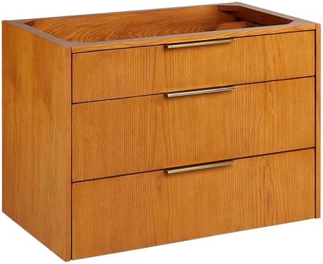 Signature Hardware 953672-30-RUMB Dita 30" Wall-Mount Single Basin Vanity Set with Cabinet, Vanity Top, and Rectangular Undermount Sink - 8" Faucet Holes - Honey Oak/Carbon Black