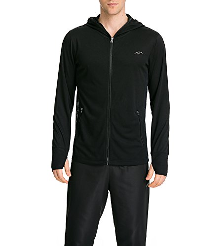 TRAILSIDE SUPPLY CO. Men's Zip Up Hoodie Stretch Sweatshirts,Lightweight Black 2XL