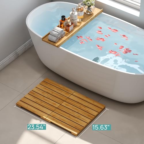 Waterproof Bamboo Bath Mat for Shower, Wooden Floor Mat for Bathroom, Foldable | Non-Slip | Heavy Duty, Shower Mat for Indoor Outdoor, 23.54in x 15.63in by viewcare - Image 2