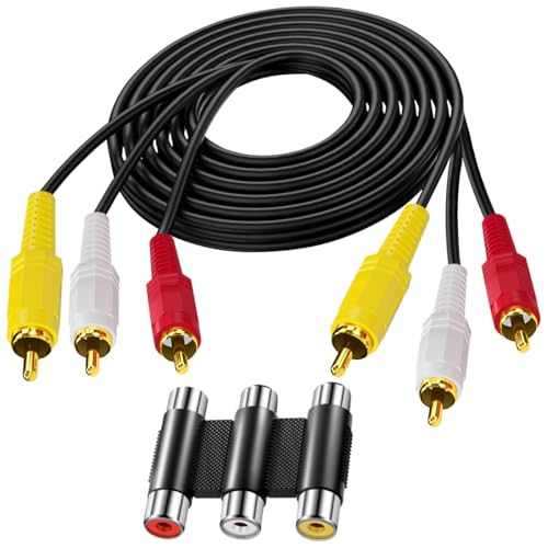 MKBKLLJY RCA Cables 3 RCA Cable Audio Video Components AV Male to Male Cable with 3 RCA Female to 3 RCA Female Coupler for Home Theater Amp Stereo Systems DVD TV VCR Yellow/White/Red Connectors 4.3ft