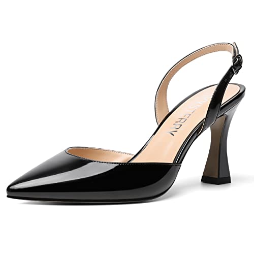 SKYSTERRY Womens Pointed Toe Wedding Sexy Buckle Solid Patent Slingback Spool High Heel Pumps Shoes 3.3 Inch