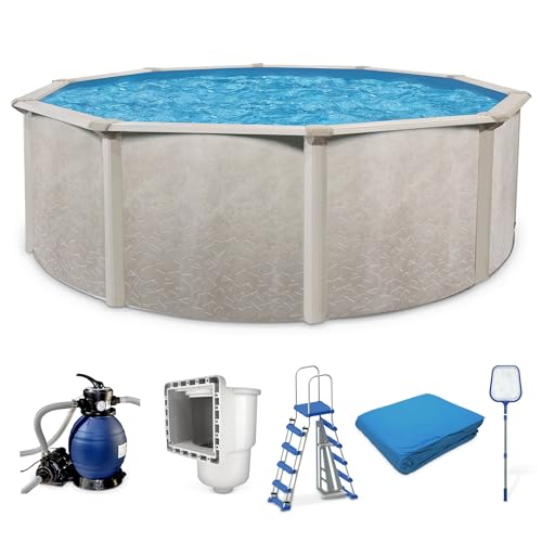 Aquarian Phoenix Round Above Ground Swimming Pool Kit, 18' x 52' - Includes Ladder, Sand Filter Pump, Thru-Wall Skimmer, Liner & Leaf Net, Steel Frame w/Galvanized Walls, Outdoor or Backyard Setup