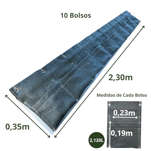 GEOGARDEN Módulo para Jardim Vertical Natural 10 Bolsos com Camada Impermeabilizante, Interno ou Ext