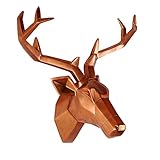 Keygift Hirschkopf-Wanddekoration, geometrisches Antikes Kupfer-Hirschgeweih, Skulptur aus Kunstharz, Tierkopfstatue, Wandbehang, Mittelstück, fertig zum Aufhängen, 50,8 x 41,4 x 25,4 cm