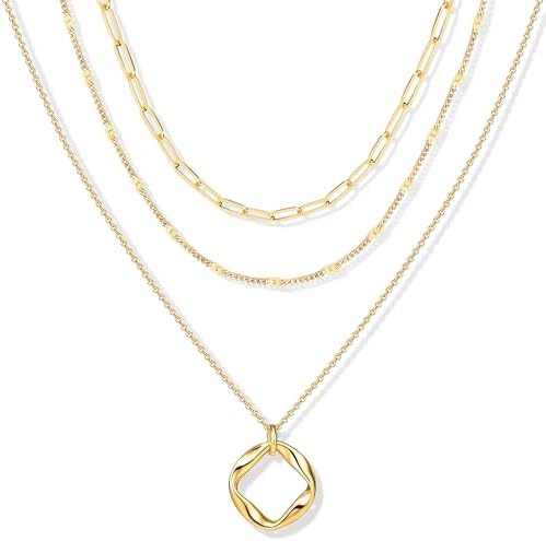 Layered Gold Necklaces for Women, Stackable Dainty 14K Gold Silve...