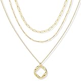 Layered Gold Necklaces for Women,14k Gold Plated Dainty Stackable Choker Necklaces for Women Trendy Layering Geometric Pendant Paperclip Dot Chain Necklace Set Jewelry Set Gifts