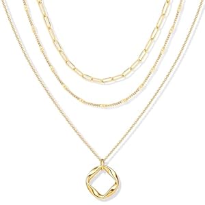 Layered Gold Necklaces for Women, Stackable Dainty 14K Gold Silver Plated Trendy Circle Paperclip Chain Pendant Choker Necklace,Simpl Diamond Cross Bow Jewelry Set Gifts for Women