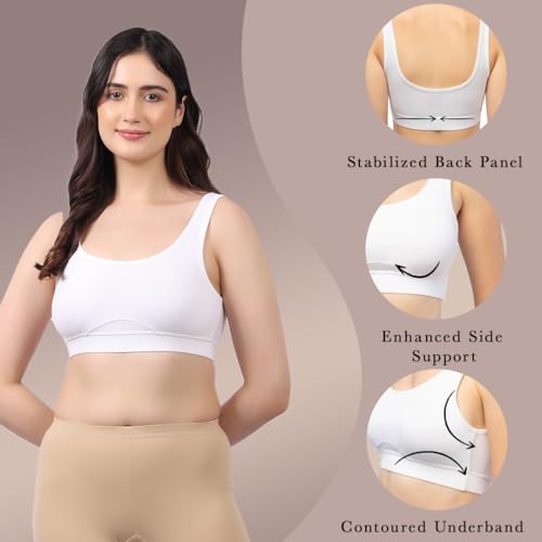 Image of Lavos Bamboo Cotton Comfort Sleeping Bra for Women, Slip On Bras to Wear at Home, Non-Padded & Non-Wired Sports Bras, Full /High Coverage, Soft Comfortable & Breathable Broad Strap Bra (Pack of 2)