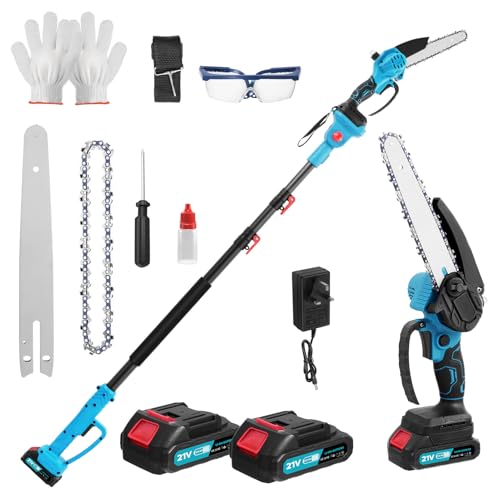 6-Inch Pole Chainsaw for Makita 18V – Brushless Telescopic Cordless Pole Saw with 2x3.0Ah Batteries, 180° Adjustable Head, Extendable Pole up to 1.5m