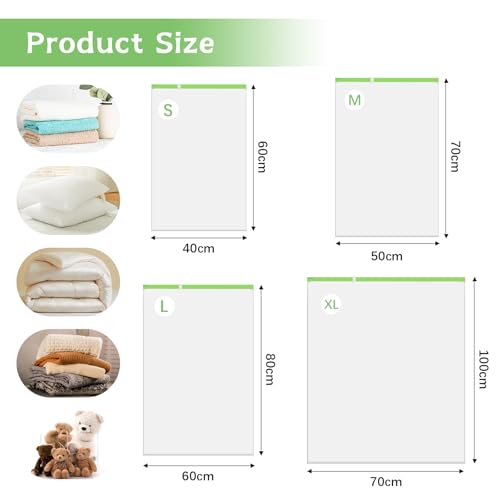 12 Stück Vakuumbeutel für Kleidung Reise, Vakuumbeutel für Bettdecken mit Elektrische und Handpumpe(3 Jumbo/3 groß/3 mittel/3 klein), Vakuumierbeutel Kleidung, Vacuum Bags for Clothing