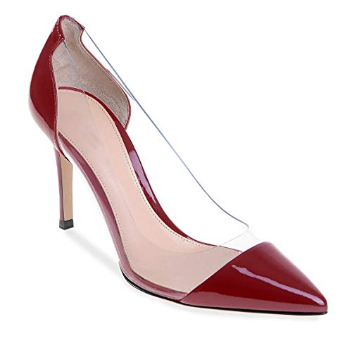 SAMMITOP Women's 80mm Pointed Toe Transparent Pumps Clear PVC High Heels Dress Shoes3