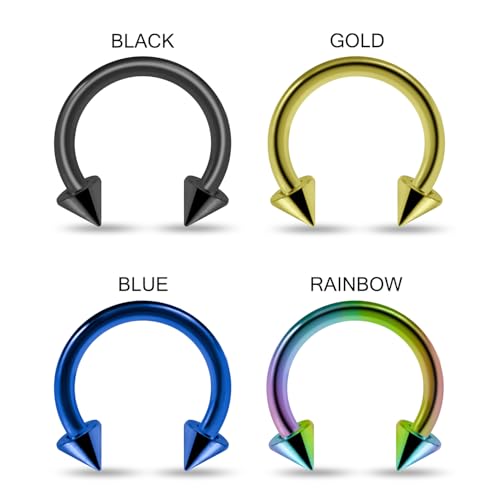 Anodized 316L Surgical Steel 16 Gauge Circular Barbell with Cone - Septum Ring - Tragus Piercing - Stainless Steel Horseshoe Body Piercing Jewelry2