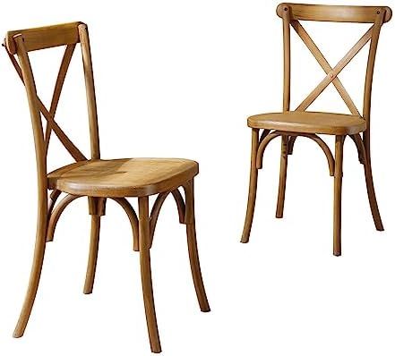 KEVINSPACE X-Back Chair Set of 2, Dining Chair Furniture 2-Pack, Retro Natural Mid Century Chair Modern Farmhouse Cross Back Chair for Kitchen 16.1" x17.3"x 35", Natural