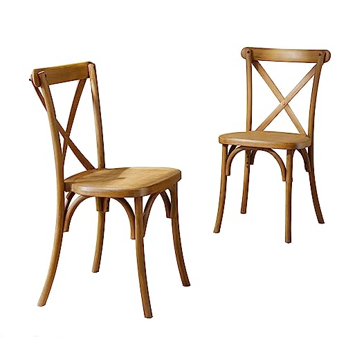Kevinspace X-Back Chair Set Of 2, Dining Chair Furniture 2-Pack, Retro Natural Mid Century Chair Modern Farmhouse Cross Back Chair For Kitchen 16.1" X17.3"X 35", Natural #TOP3