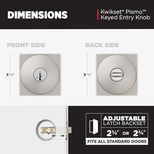 Image of Kwikset Pismo Entry Door Knob with Lock and Key, Secure Keyed Handle Exterior, Front Entrance and Bedroom, Satin Nickel, 10 Pack, Pick Resistant SmartKey Rekey Security and Microban