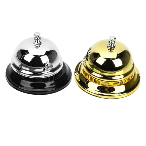 Angoily 2piezas Campana De Mesa Metal Para Restaurante Hotel Bar Campana De Servicio y Llamada Para Escritorio Timbre Cena Creativo Tonos Claros y Compactos Dorado y Plateado