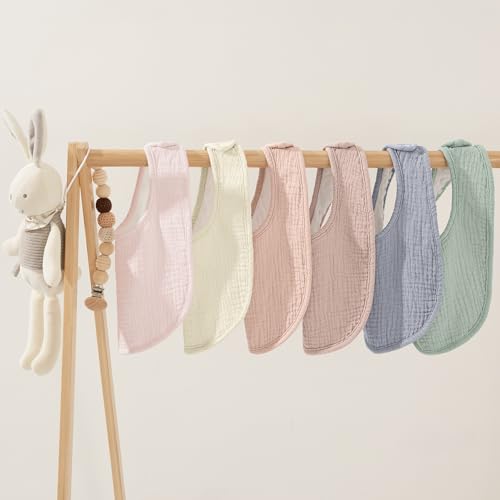 Image of Susurration Muslin Baby Drool Bibs 6Pack Soft Square Adjustable Baby Bandana Bibs for Unisex Girls & Boys