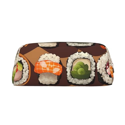GDSHJKLW Many Sushi Food Leather Pencilケース 大容量 ペンポーチ、ジッパーメイクアップバッグ レディース メンズ 旅行 トイレタリーバッグ 防水 コスメバッグ ワイドオープン コインポーチ 財布