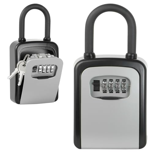 KNJOMZIE Caja fuerte para llaves con código de 4 posiciones, resistente a la intemperie, para exteriores, pequeño almacenamiento de llaves