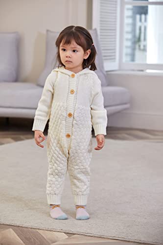 Puseky Newborn Baby Knitted Sweater Romper Jumpsuit Girls Boys Baby Clothes Unisex Long Sleeve Bodysuit Snowsuit White 12-18 Months #TOP2
