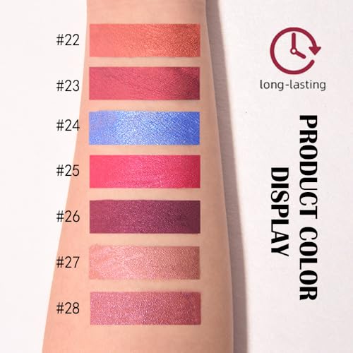Image of evpct Light Plum Red Metallic Glitter Lip Liner and Lipstick Combo Lip Gloss Stain Set Makeup for Women Long Lasting Waterproof 24, Non Stick Cup Metal Shine Shiny Shimmer Iridescent Liquid Lipstick