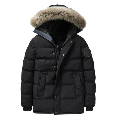 Men's Winter Coat Water-Repellent Windproof Fur Hooded Thicken Long Parka Puffer Jacket (black-1, XL)2