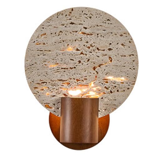 HEBXMF Industrial Style Yellow Travertine Wood Wall Light, G9 Light Source Round Wall Lamp, Flush Mount Minimalist Wall Sconce, Bedroom Living Room Dining Room Wall Mounted Light Fixtures