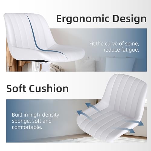 Image of Youhauchair Adjustable Faux Leather Bar Stools Set of 2, White | Swivel, Counter Height, Back & Footrest, Armless, PU, Modern, Kitchen Island Stool, Upholstered Dining Room Chair