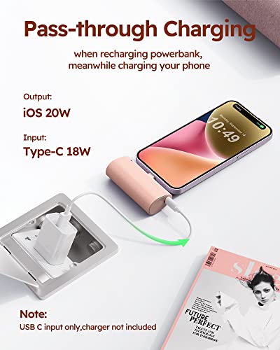 Veger Mini Portable Charger For Iphone, 5000Mah 20W Pd Fast Charging Battery Pack, Cordless Portable External Backup Charger For Iphone 13, 12, 11, 8, 7, Xr, Xs Max, Pro Max, Airpods #TOP4