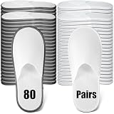 Ramede 80 Pairs Non Slip Disposable Slippers Bulk Hotel Spa Fluffy Closed Toe Indoor Slippers for Guests Men Women Home Wedding Travel Party (White,Gray)