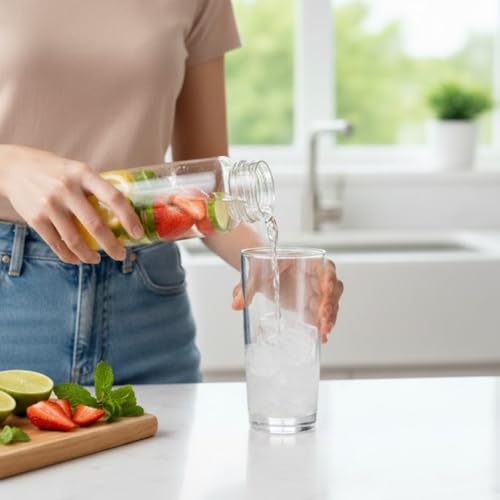 Image of Glassbunny Glass Fridge Water Bottle With Stainless Steel Airtight Leak-Proof Lid 500ml Wide mouth & Easy to Clean, Perfect Bottle for Office, Gym, School, Yoga Pack of 6
