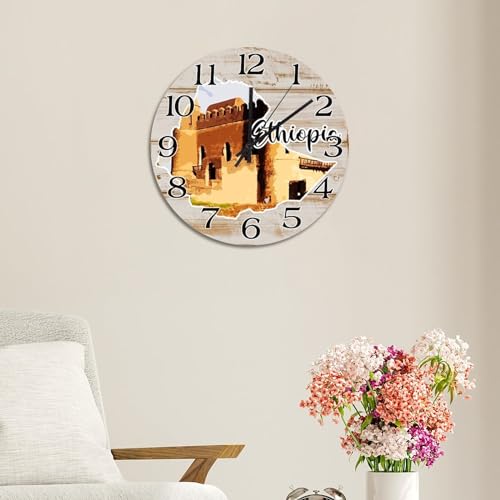 Horloge murale Éthiopie 38 cm silencieuse pour décoration intérieure salon chambre - 6