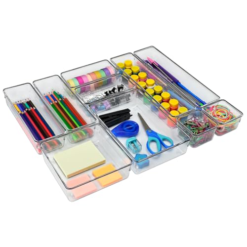 Kit 10 Potes Organizador Modular Para Gavetas, Bancadas e Armários, Plástico Transparente