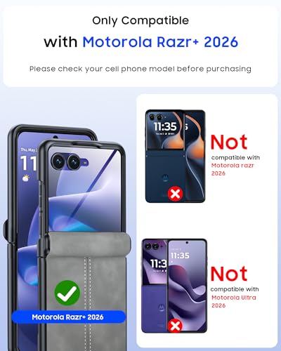 Image of for Motorola Razr+ Plus 2026 Case /Razr+ Plus 2025 Case with Hinge Protection & Built-in Outer Screen Protector, PU Leather Matte PC Shockproof Cover, Ultra Slim Case for Razr+ 2026 /2025-Gray