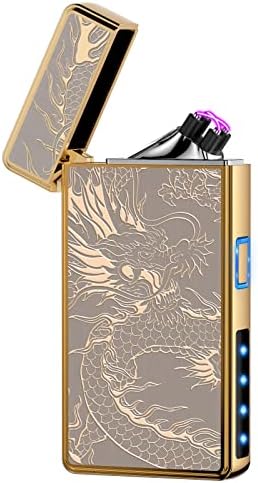Electric Lighter, USB Rechargeable Plasma Arc Lighter, Windproof Flameless Lighter, Butane Free Mini Lighter for Indoor or Outdoor Activities. (Gold Dragon)