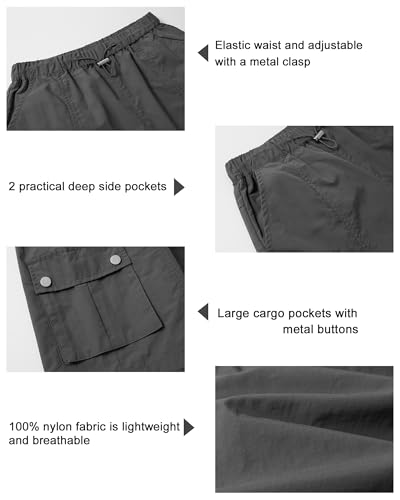 Image of Rolanko Girls Cargo Shorts Lightweight Parachute Short Pants with Pockets Summer Cargo Shorts for Kids Casual Hiking Sports