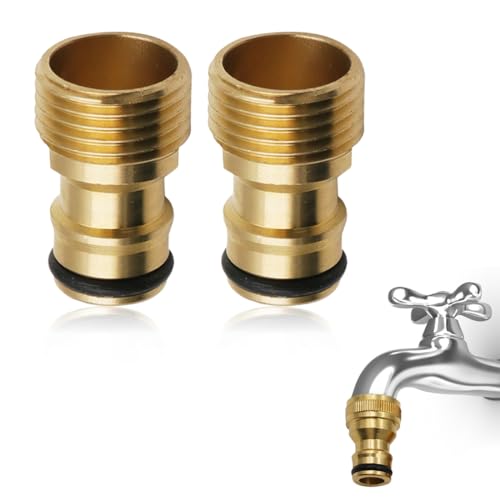 RDNKVB para Grifo Mezclador, 2 Conectores universales Adaptador de Manguera, Adaptador de Manguera Acoplamiento rápido Manguera de jardín (Rosca Exterior Dorado)
