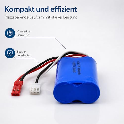 2 x 7.4V 3000-mAh 2S Li-Ion 18650 Akku mit Dual-Ladegerät, Wiederaufladbarer Akkupack Batterie m. JST BEC Stecker, RC Modellbau, Auto, Hubschrauber, Drohne, Boot, Bagger, Monstertruck, DIY, Spielzeug – Bild 5