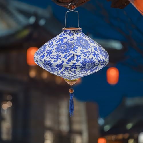 Miniatura 7 de Veemoon Linterna Vietnamita De Seda Decorativa 30 Cm Farol Vintage Para Exterior Decoración De Fiestas Y Año Chino Colgante Única