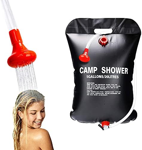 Wocream Camping Portable Solar Shower Bag, 5 Gallons/20L, with On/Off Shower Head, for Camping, Beach Swimming, Outdoor Traveling, Camping Accessories (Black)
