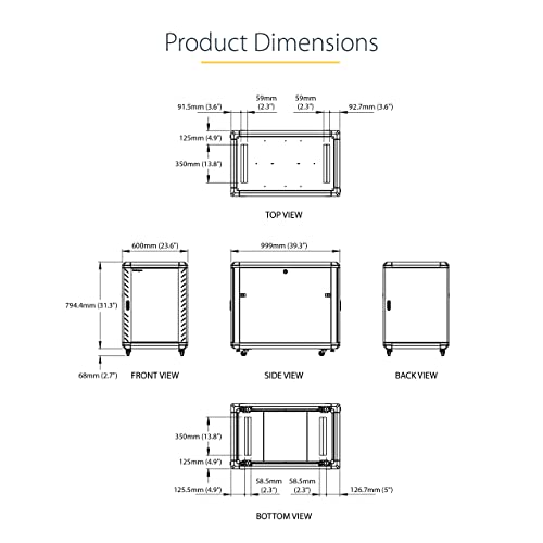 Image of StarTech 15U Enterprise-Grade Server Rack Cabinet, 19in Enclosed 4-Post Rack with 33in (83cm) Mounting Depth and 1764lb (800kg) Weight Capacity | 19in enclosed enterprise steel rack, Adjustable depth 5.7in-33in, Lockable vented doors, Casters & feet