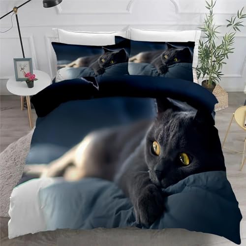 Housse de couette 220x240 chat anti-plis en microfibre douce facile d'entretien