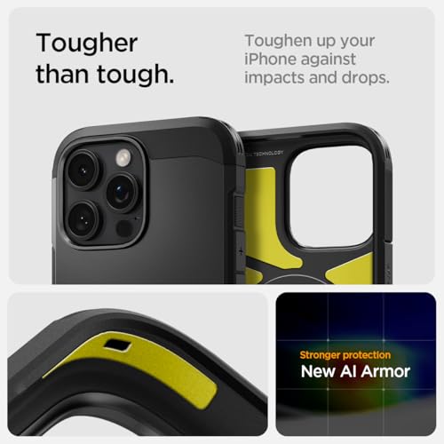 Image of Spigen Tough Armor T(AI) MagFit Back Cover Case for iPhone 16 Pro, MagSafe Compatible, Camera Control Button - Polycarbonate + TPU | Black