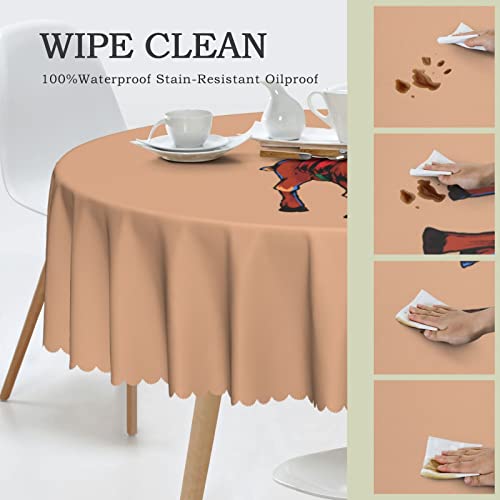 Pooedso Christmas Reindeer Tablecloths 60In Round Lace Waterproof Family Table Cover Tablecloth Kitchen Outdoor Party Decoration Tablecloths #TOP3