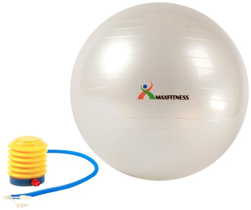 Max Fitness 65cm Exercise Ball with Foot Pump (Pearl White)