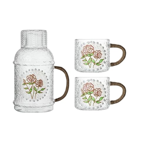 ピッチャー 冷水筒 耐熱ガラス 麦茶ポット ピッチャー 2リットル 耐熱ガラス 紅茶 ポット ガラスウォーター ヴィンテージスタイル むぎちゃ アイスティー フルーツティー 水 レモネード コーヒー用 大容量 職人精神手描きコップ/水筒 接客/祝日プレゼン