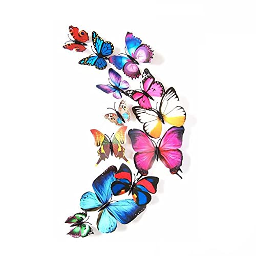 Lot de 12 autocollants muraux 3D amovibles en forme de papillon fluorescents pour décoration de maison et de chambre (multicolore)