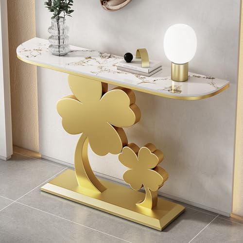 HARELA Mesa de Consola para Recibidor, Mesa de Entrada con Estructura de Metal, Mesas Auxiliar para sofá o Pasillo, para salón(Gold B,100cm/39.4in)