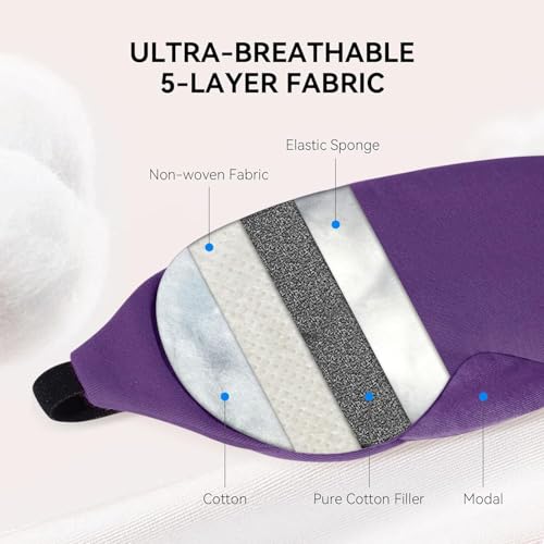 Image of Mavogel Cotton Sleep Eye Mask, Breathable Light Blocking Sleep Mask | Soft Comfortable Night Eye Mask for Men Women, Eye Cover for Travel /Sleeping /Shift Work, Includes Travel Pouch (Purple)