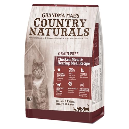 Grandma Mae’s Country Naturals Dry Cat Food, Grain Free Formula, Chicken & Herring, Slow Cooked & Nutrient Dense, Made in USA, 3 LB Bag